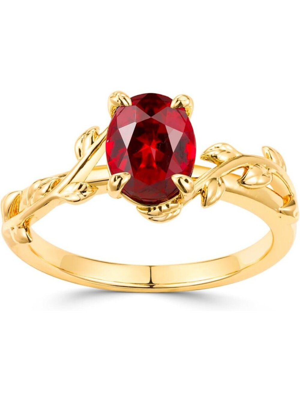 Elegant Gold Plated Sterling Silver Leaf Ring with Oval Gemstone - Women's